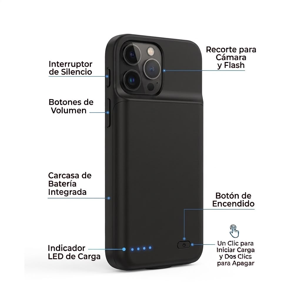 Funda Cargadora con Batería para iPhone — 6800 mAh